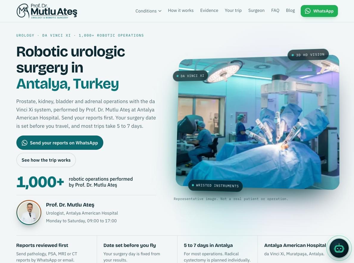 Örnek çalışma: antalyaroboticsurgery.com ana sayfası